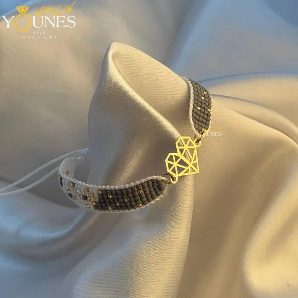 دستبند میوکی طوسی سفید قلب اوریگامی طلا